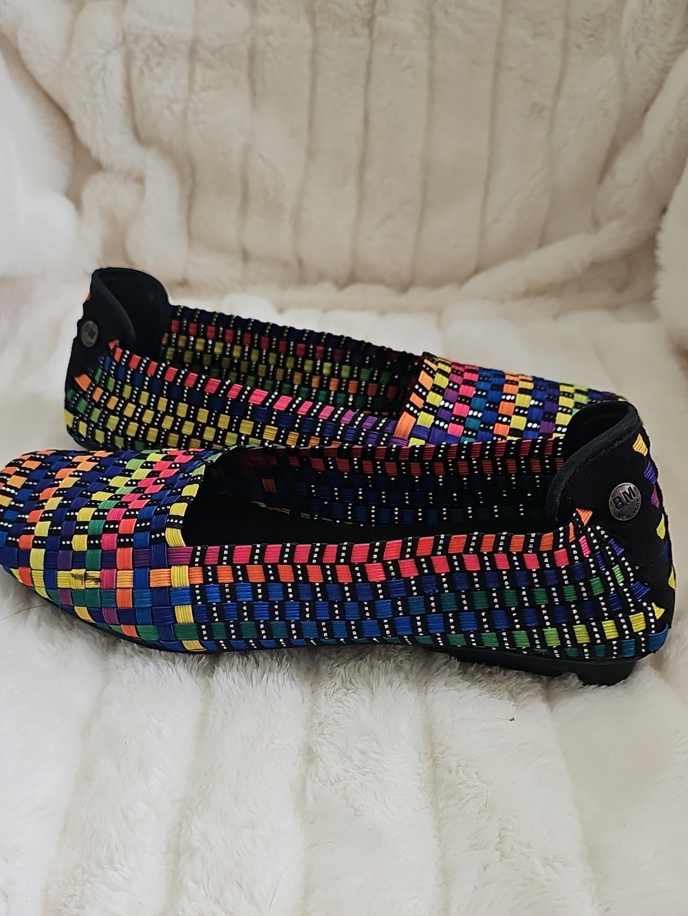 bernie mev. Black Slip-On with Rainbow Braided Trim And Metallic Accents